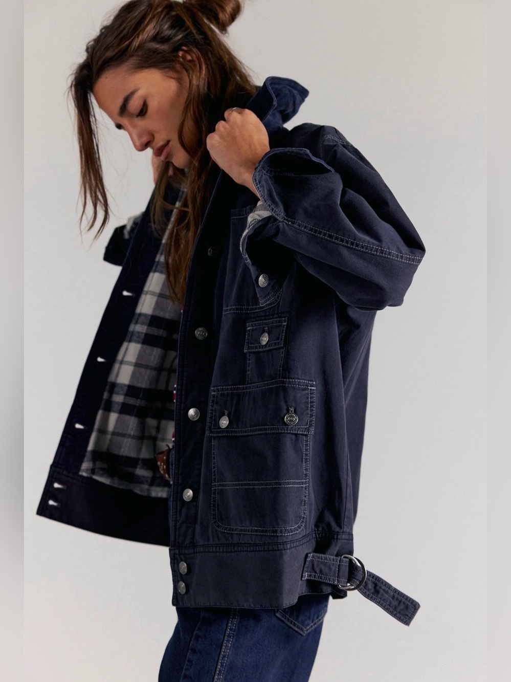 We The Free Sweet Talk Flannel Lined Barn coat size Medium in Washed Black NWT